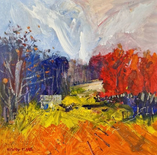 BARN WITH RED TREES